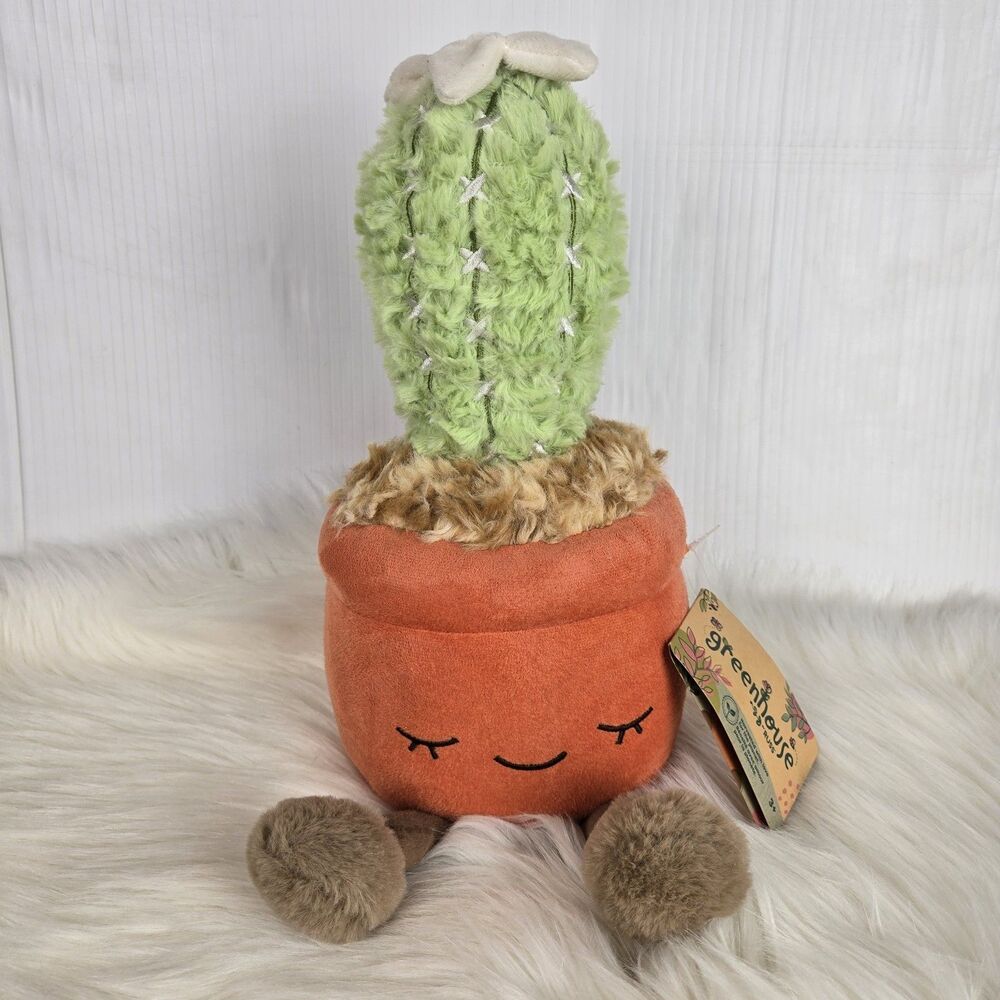 Russ Greenhouse Cactus Vy with White Flower in Pot Plush 12"